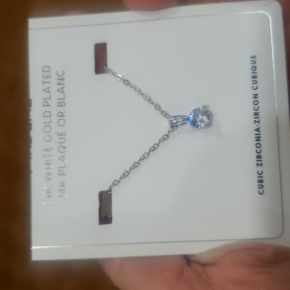 14k White Gold Plated Necklace with 1kt Solitaire Cubic Zirconia Pendant